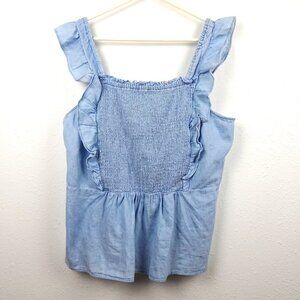 Old Navy Smocked Top Women's Size 2XL Blue Ruffle Sleeveless Pullover